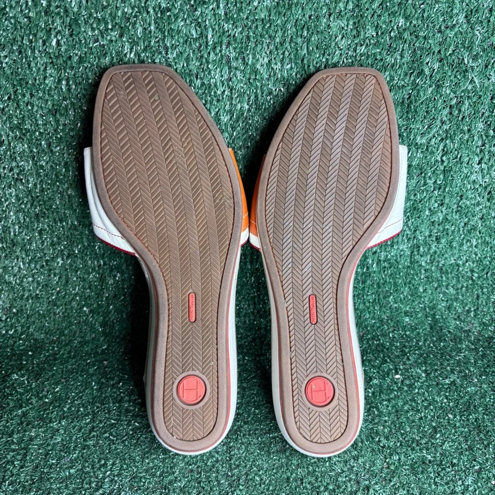 Cole Haan Air Ibiza Leather Colorblock Slide Sandal Orange White Womens Size 10B